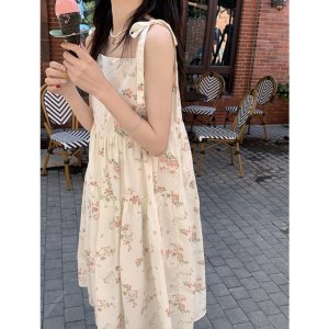 Đầm 2 Dây Nơ Hoa Nhí Hồng PEONYB Nữ [FREESHIP] 🌸 Váy midi dáng suông mặc đi biển bánh bèo tiểu thư hàn quốc Ulzzang 🌸-5
