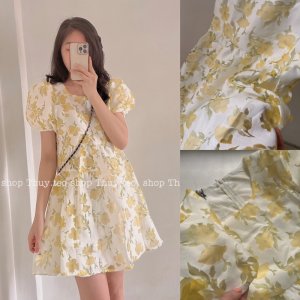 [Hàng sẵn] VÁY HOA NHÍ HOA CAM XANH CỘC TAY XOÈ BỒNG HAI LỚP HÀNG QUẢNG CHÂU-2