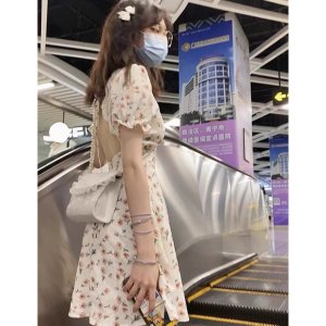 (Ảnh thật)(sẵn L) Váy đầm hoa nhí hở lưng cổ vuông dáng xoè thắt nơ phối ren xinh xắn tiểu thư đi chơi du lịch đi biển-8