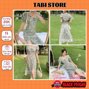 Váy hoa rúm ngực xẻ đùi - FREESHIP TOÀN QUỐC-1