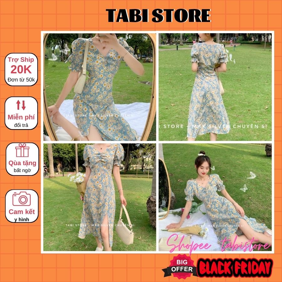Váy hoa rúm ngực xẻ đùi - FREESHIP TOÀN QUỐC-1
