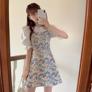 Xiaozhainv Áo tay phồng / Đầm Hoa Phong Cách Hàn Quốc Xinh Xắn Cho Nữ-4