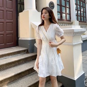 💕 Váy cổ tim thắt eo hoạ tiết hoa in nổi tay bồng siêu xinh 💕-6