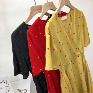 Xiaozhainv (3C) Váy Hoa Tay Ngắn Cổ Chữ V Size M-4Xl-6