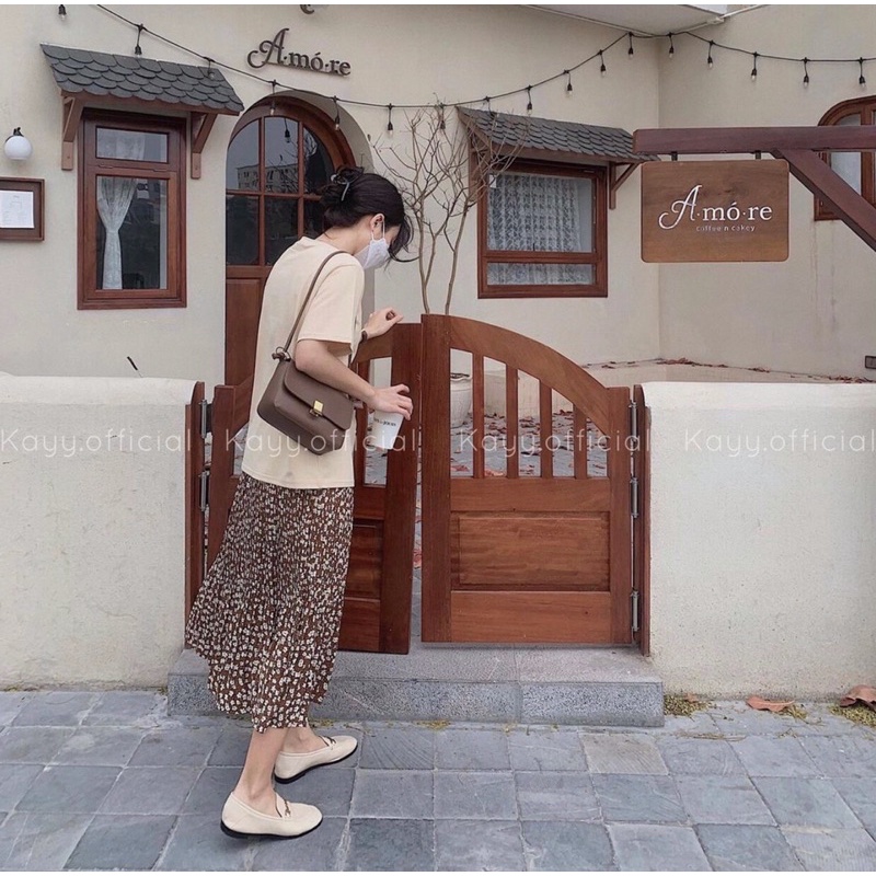 Chân váy hoa nhí dập li nhỏ có lót trong - Chân váy dài xoè chiffon hoa nhí ulzzang LUMII-7