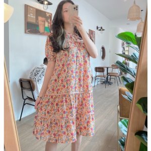 Váy bầu thời trang thiết kế hoa nhí chất Lụa Hoa M 103 freesize từ 45 đến 70kg-9