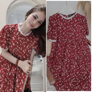 Váy bầu thời trang thiết kế hoa nhí chất Lụa Hoa M 103 freesize từ 45 đến 70kg-7