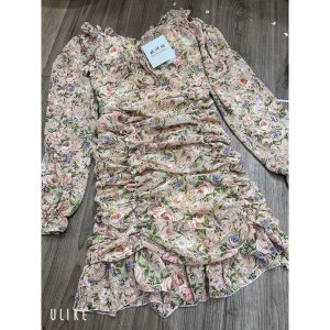 Váy hoa nhí xanh hồng nhún đuôi cá phiên bản dài tay-7