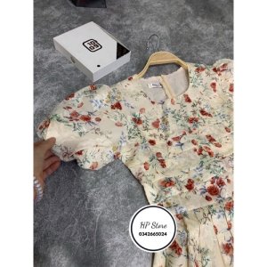 (Siêu Hót) Váy kem hoa cam xếp ly ngực tay bồng tiểu thư điệu đà (kèm ảnh thật)-9