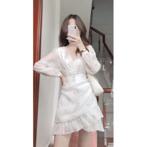 VÁY VOAN TRẮNG HOA NHÍ CỔ V VẠT BÈO-5