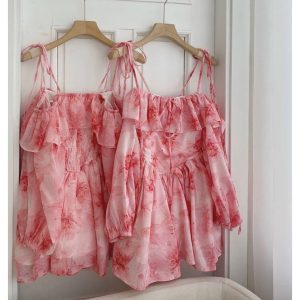 [Hàng đặt trước] Váy hoa 2s trễ vai, vai cách điệu bèo, có độ phồng xoè [MS1]-6