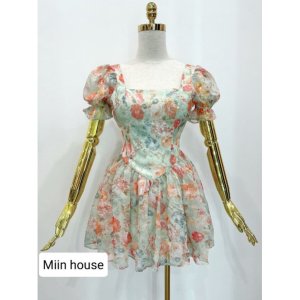 Váy tơ hoa tay bồng dáng ngắn-4