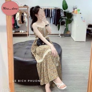Váy Bầu Hoa Nhí [ FREESHIP] Đầm Bầu Hai Dây Dáng Suông Đi Chơi Đi Biển Chất Siêu Mát freesize từ 45-75kg-3