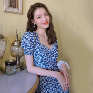 Đầm Ngắn Họa Tiết Hoa Xanh Dương Phong Cách Thời Trang Mùa Hè Mới 2022-5