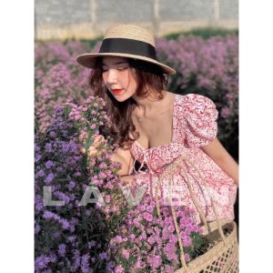 VÁY HOA NHÍ MÀU HỒNG RÚT NGỰC CHO NỮ-5