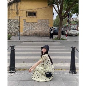 Váy suông màu BE dáng xoè tay ngắn hoạ tiết hoa tiểu thư Hàn Quốc Nhungkudo-4