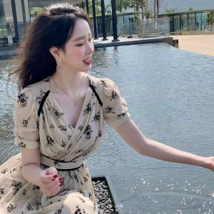Váy Hoa nhí ulzzang TB4 dáng dài cúc voan hoa Quảng Châu Đầm hoa nhí vintage dáng dài che mỡ bụng thời trang HATYshop-2