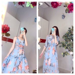 Đầm váy đôi bạn thân hoa dễ thương (hình thật+video)-2
