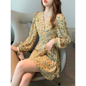 Váy Hoa,Đầm hoa,Váy Cổ Chữ V,(free size)-6