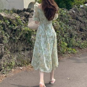 VÁY HOA XANH CỔ VUÔNG 2 LỚP VOAN TƠ-6