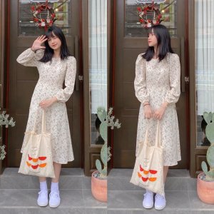 VÁY TRẮNG HOA NHÍ CỎ BABYDOLL DÁNG DÀI BODY , ĐẦM THIẾT KẾ DỰ TIỆC TAY DÀI DÁNG VINTAGE-2