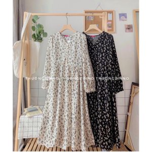 [Ảnh thật/Video] Váy hoa Hàn Quốc kiểu vintage dáng dài loại đep chất lụa hàn hai lớp-6