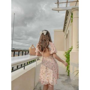 ĐẦM HOA CỔ VUÔNG TRỐNG LƯNG CÓ MÚT NGỰC HAI MÀU [kèm ảnh thật]-5