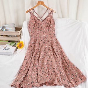 Váy hoa nhí 3 dây vintage. Đầm maxi chất liệu voan hở lưng gợi cảm-2