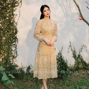 Váy hoa dáng dài Antumn, đầm hoa vintage thiết kế Giian chính hãng G-V2433-8