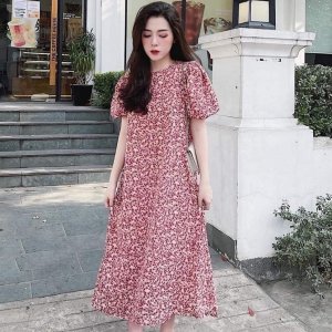 Váy bầu thời trang thiết kế hoa nhí chất Lụa Hoa M 103 freesize từ 45 đến 70kg-8