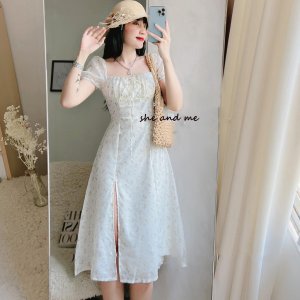 (Sẵn Hoa Cam)Clara_ Váy Đầm Nữ Hoa Nhí Hai Lớp Xếp Ly Thắt Dây Trước Ngực Phong Cách Hàn Quốc Siêu Đẹp (Ảnh thật ở cuối)-4