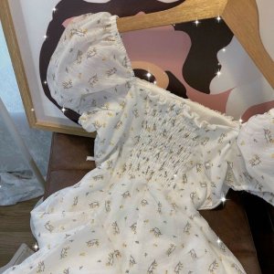 Đầm Maxi Hoa Nhí Vàng/ Váy Maxi Cổ Vuông Tay Bồng Lưng Chun Thun Sẵn Mút Siêu Yêu-4