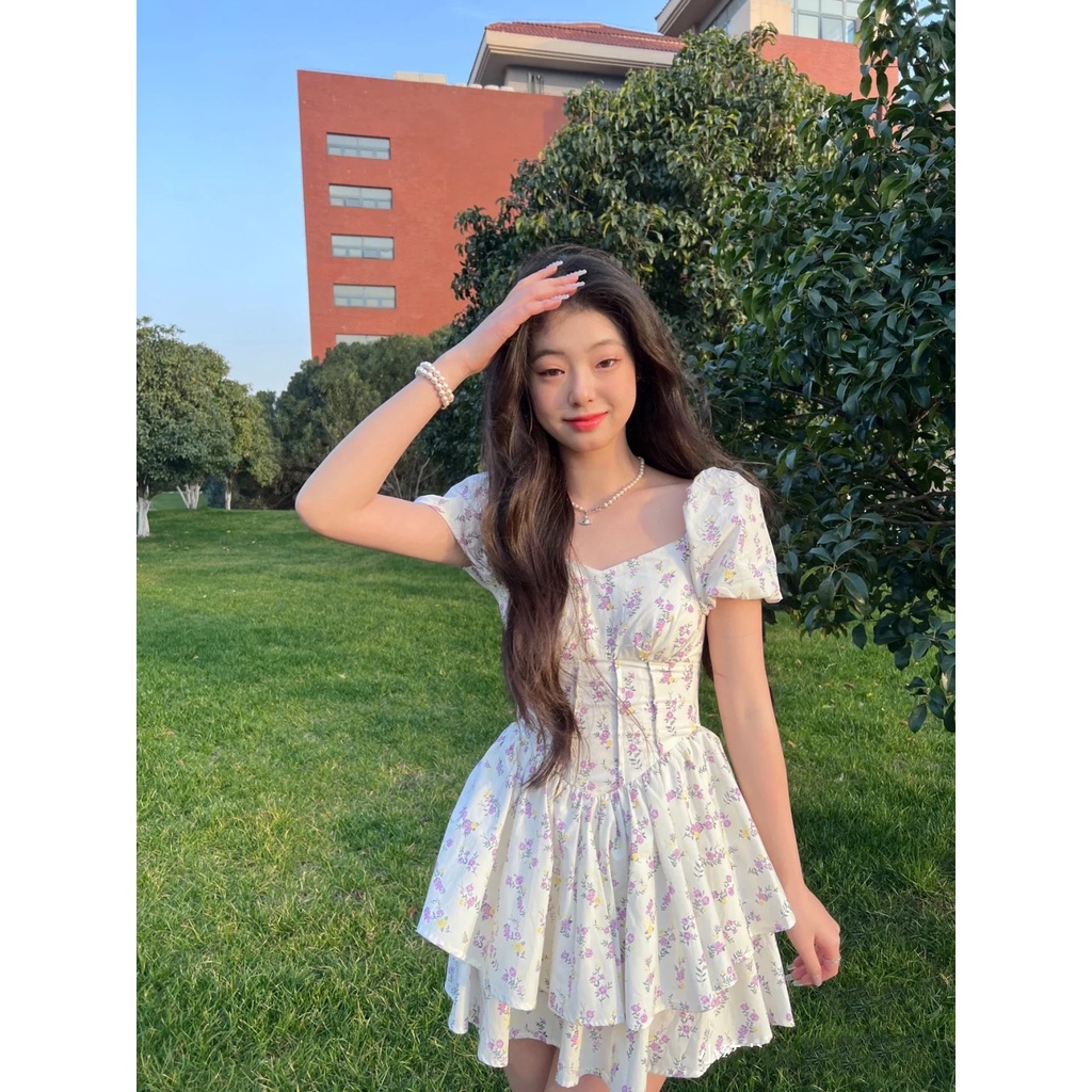 Đầm Ngắn Cổ Chữ V In Hoa Thời Trang-8