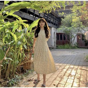 Váy tay lỡ nữ hoa nhí màu vàng và hồng JULYF - Đầm đi biển nhẹ nhàng retro, vintage học sinh hàn quốc đẹp ulzzang-5