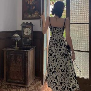 Đầm Hai Dây Dáng Dài In Hoa Hồng Thời Trang Quyến Rũ Cao Cấp-3