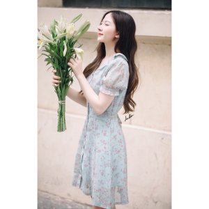 Đầm ngắn nữ Laundry Dress cổ bèo tay ngắn phồng họa tiết – Là Hoa-2