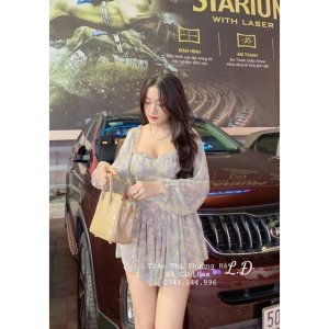 Váy von hoa cup ngực dài tay-2