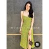 Váy Hoa Hai Dây Màu Xanh Cốm ,Xẻ Vạt Tiểu Thư-1
