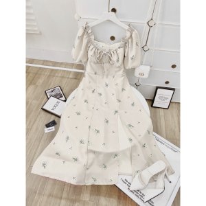 Váy hoa nhí gấm tay bồng cup ngực , đầm thiết kế phối xẻ nơ ngực mặc được 2 kiểu, tiểu thư nhẹ nhàng kèm ảnh thật-4