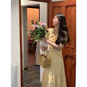 Váy Maxi Hoa Vàng Đuôi Cá Hàng Đẹp 2 Lớp Có Ảnh Thật Kèm Video-6