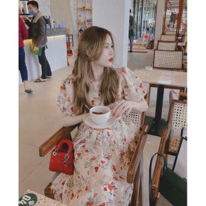 Váy hoa nhí xếp li ngực tay bồng tiểu thư diện đi chơi đi tiệc tone màu sáng da 2 lớp nhẹ nhàng xinh lắm-4