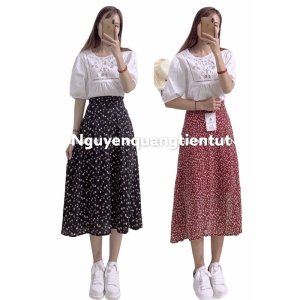 chân váy hoa ulzang, chân váy hoa xoè trẻ trung-3