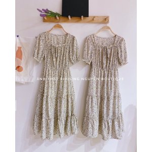 Váy hoa nhí vintage cổ bèo ba tầng đính nơ tiểu thư phong cách Hàn Quốc-8