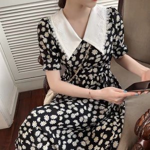 Váy hoa nhí HECCI phối cổ ren dáng xòe nữ tính V72-4