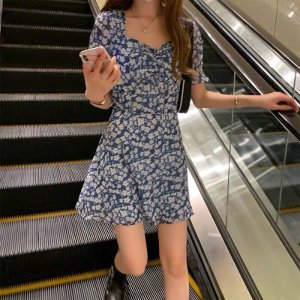 Đầm Ngắn Họa Tiết Hoa Xanh Dương Phong Cách Thời Trang Mùa Hè Mới 2022-2
