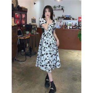 Đầm Chữ A Tay Ngắn Cổ Chữ V Họa Tiết Hoa Thời Trang Sành Điệu Cho Nữ-7