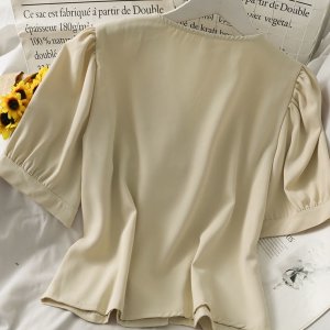 Áo chiffon ngắn tay phối lưới thời trang dành cho nữ-5