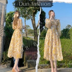 Đầm maxi đi biển, váy hoa nhí vintage dáng dài cổ vuông chất liệu voan thoáng mát mặc được hai kiểu đi biển đi chơi-1