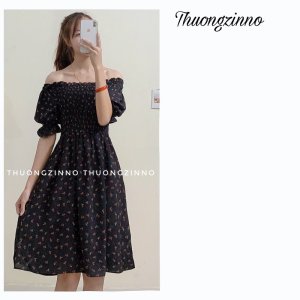 [Ảnh thật/Video]Váy hoa nhí Cherry tiểu thư mặc được hai kiểu Đầm hoa Quảng Châu xinh xắn-4