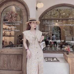 váy hoa nhí đầm hoa nhí cổ bèo dáng dài - mã A006- thời trang thiết kế-6